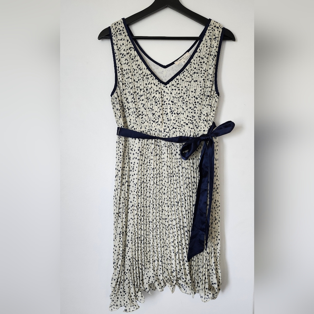Navy and White Midi Sundress with Crew Neck and Sailor Collar